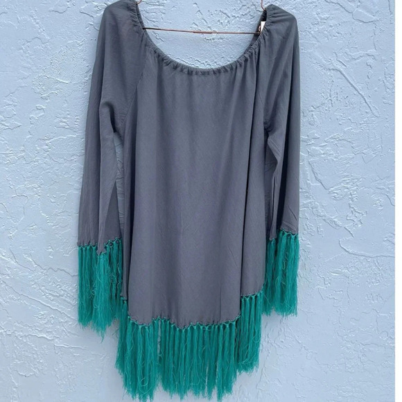 Monisqui Womens Handmade Boho Style Green Tassel Top Gray Sz Large - Picture 7 of 7